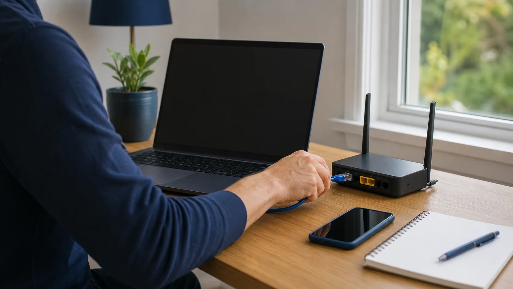 A person disconnecting a home router after suspicious remote computer access
